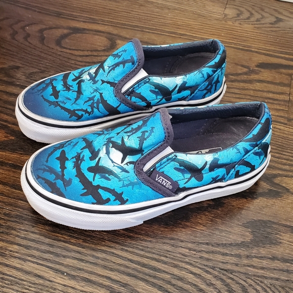 Vans Blue Shark Print Sneakers Size 11.5